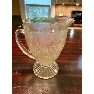 Vintage Jeannette Iris and Herringbone ClearPitcher-9"Depression Glass